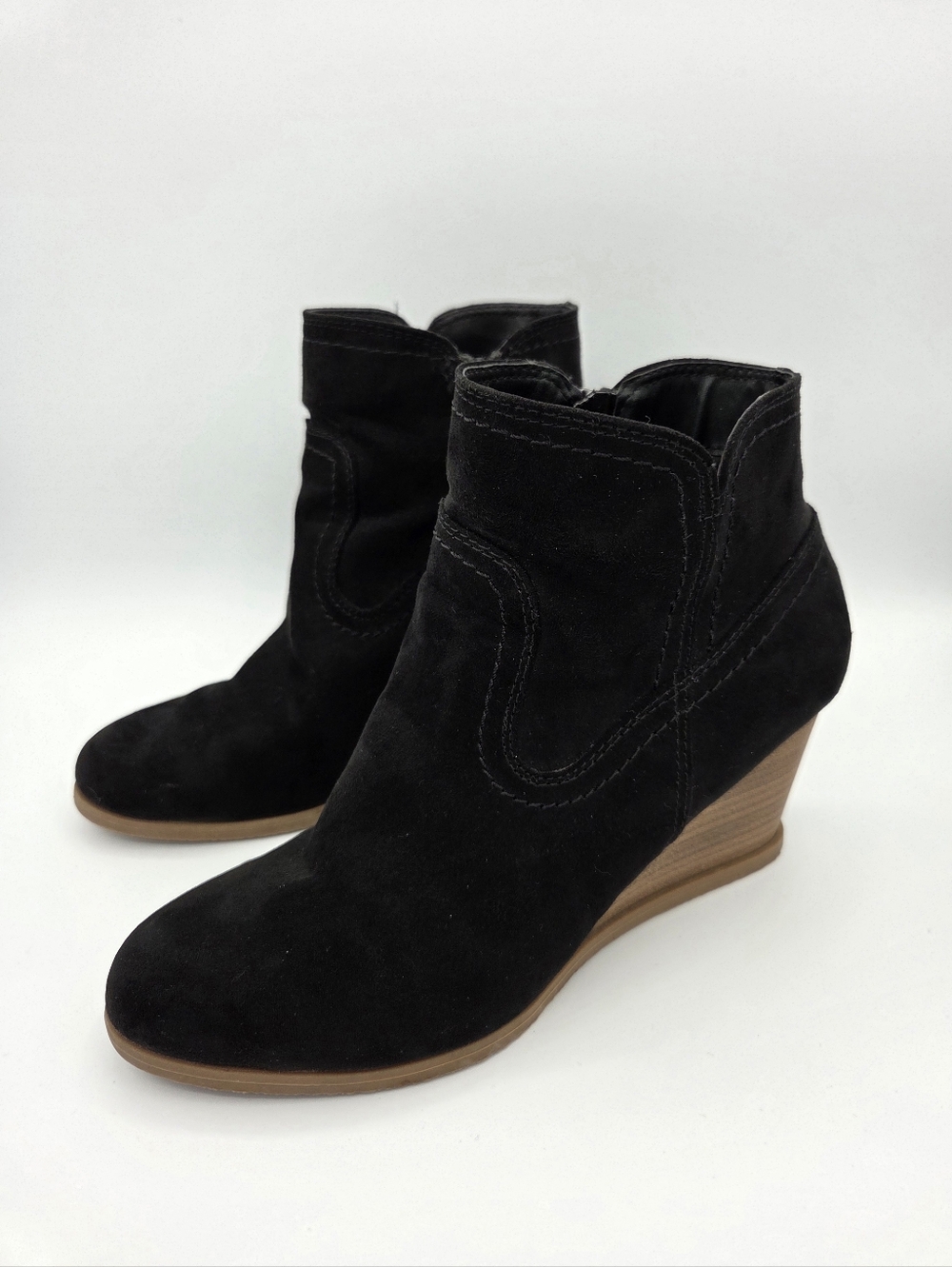 Dolcetta Womens Black Suede Wedge Ankle Boots Billie 7.5 M Zipper Booties